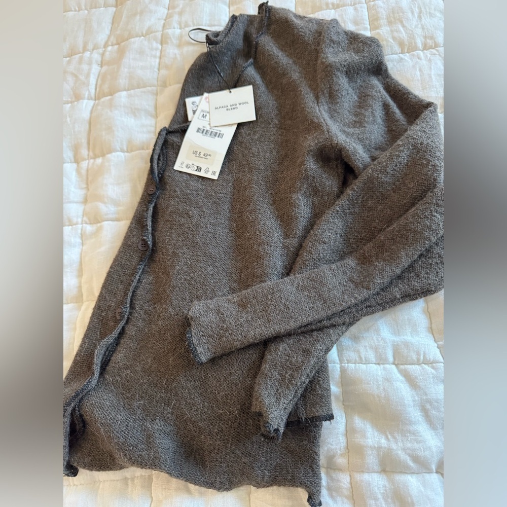 NWT Zara Rolled Edge Wool Blend Cardigan l M - Picture 2 of 6